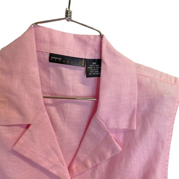 Grace elements linen women button front cropped shirt pink sleeveless Sz 8p - Picture 9 of 10